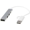 Alkaid 4-porttinen kierrätetystä alumiinista valmistettu USB-A- ja Type-C-keskitin, jossa kaksi sisääntuloa, Hopea