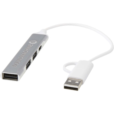 Logotrade verslo dovanos nuotrauka: „Alkaid“ 4 prievadų perdirbto aliuminio USB-A ir C tipo šakotuvas su dviguba įvestimi