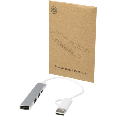 Logotrade reklaminiai produktai nuotrauka: „Alkaid“ 4 prievadų perdirbto aliuminio USB-A ir C tipo šakotuvas su dviguba įvestimi