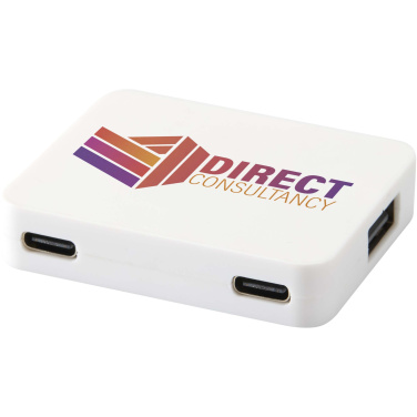 Логотрейд бизнес-подарки картинка: Gaia 4-портовый USB-концентратор с выходом USB-A и Type-C и двойным входом — изготовлен из переработанного пластика