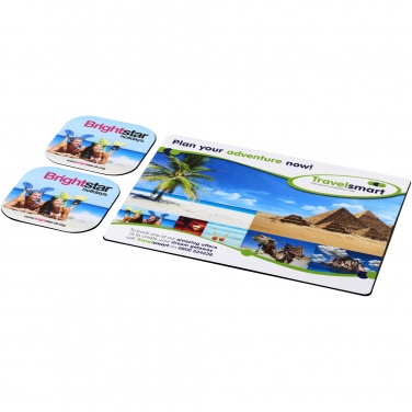 Logotrade reklamprodukter bild: Brite-Mat® Set 3 med musmatta och underlägg