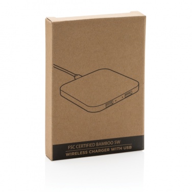 Logotrade kampanjprodukter bild: 5W trådlös laddare i bambu med USB